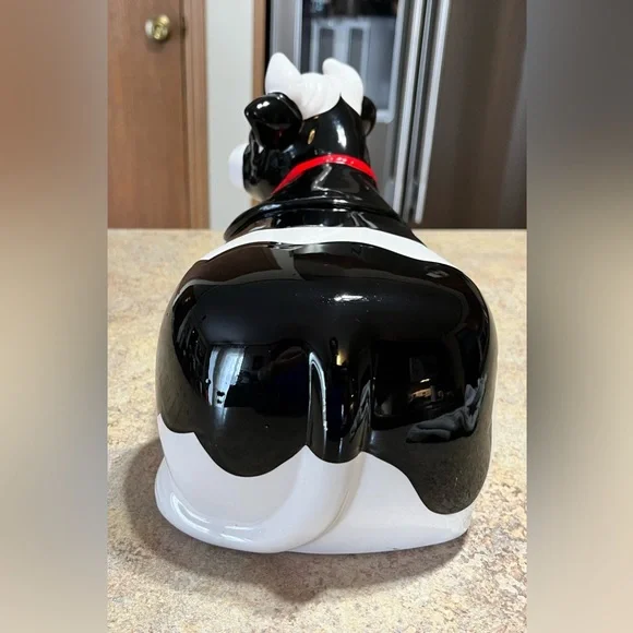 Vintage AMC NY Ceramic Black & White Cow 11 x 6” Cookie Jar Country Farmhouse - Picture 3 of 8